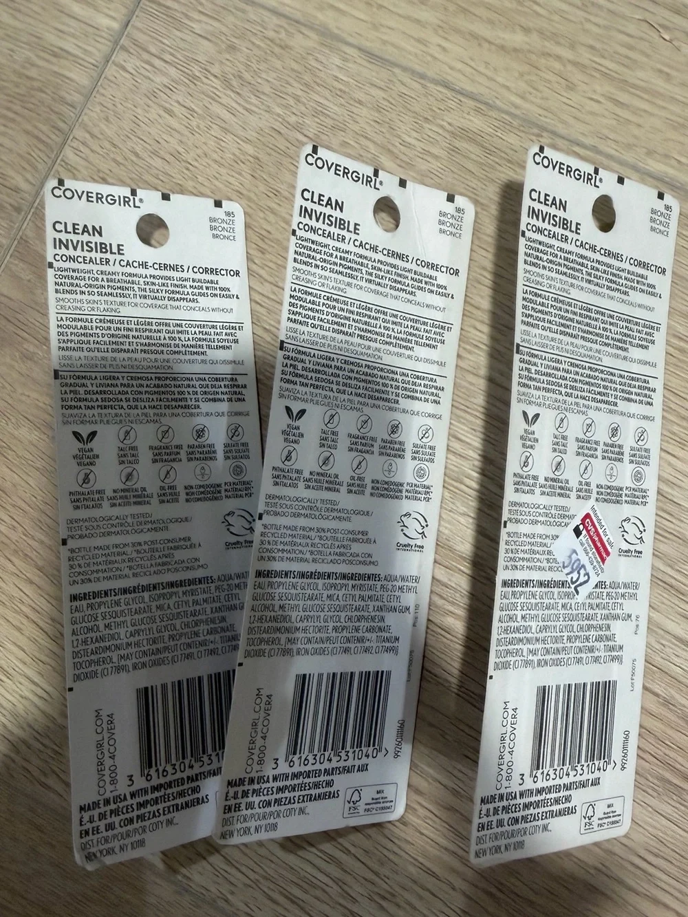 3x lot CoverGirl Clean Invisible Concealer in 185 Bronze Lightweight Creamy